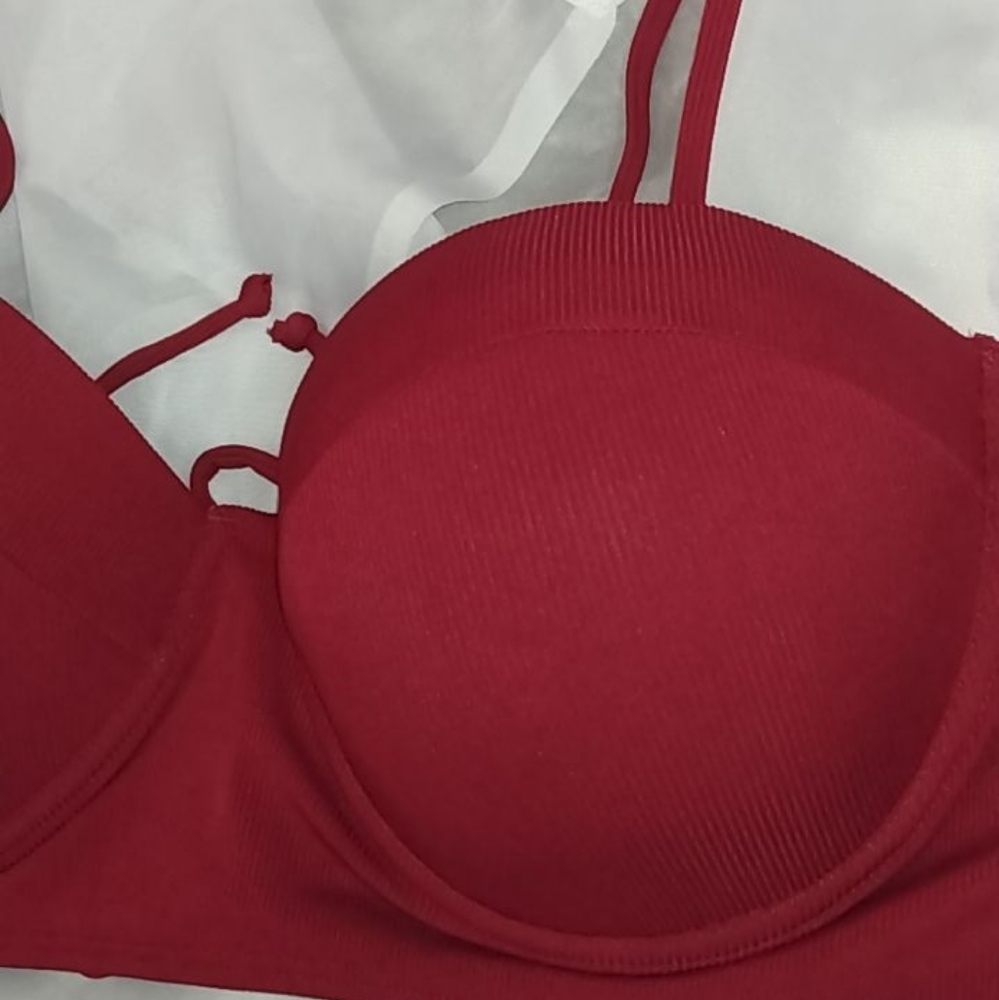 Red Ribbed Bikini Top - Picture 8 of 9